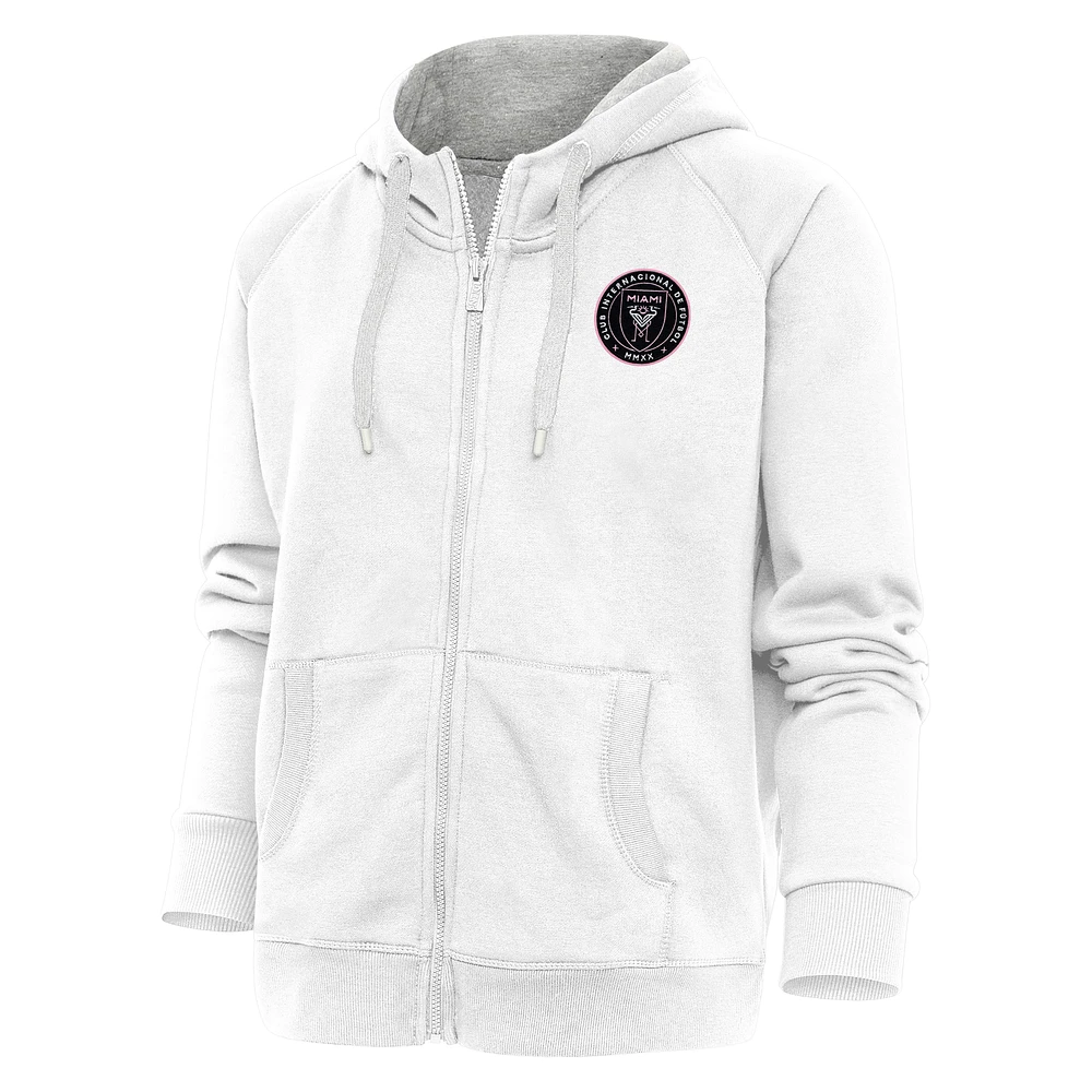 Women's Antigua White Inter Miami CF Logo Victory Full-Zip Hoodie