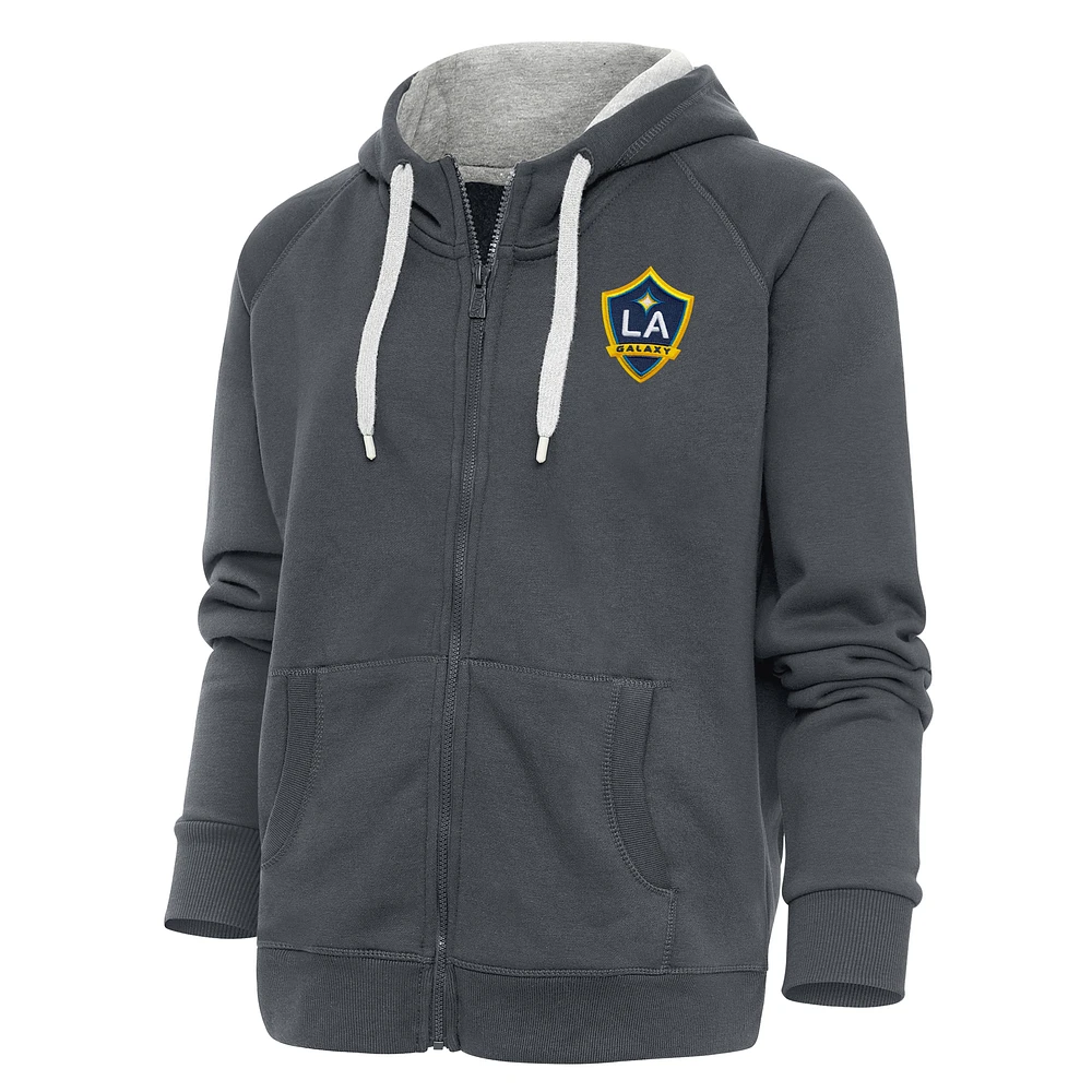 Women's Antigua Charcoal LA Galaxy Logo Victory Full-Zip Hoodie