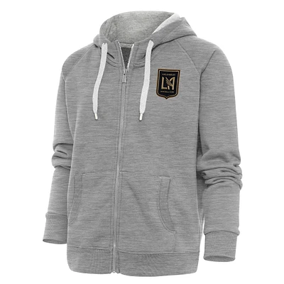 Women's Antigua Heather Gray LAFC Logo Victory Full-Zip Hoodie