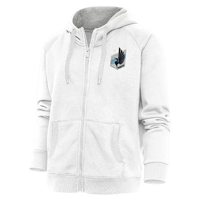 Women's Antigua White Minnesota United FC Logo Victory Full-Zip Hoodie