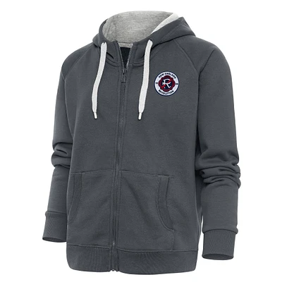 Women's Antigua Charcoal New England Revolution Logo Victory Full-Zip Hoodie