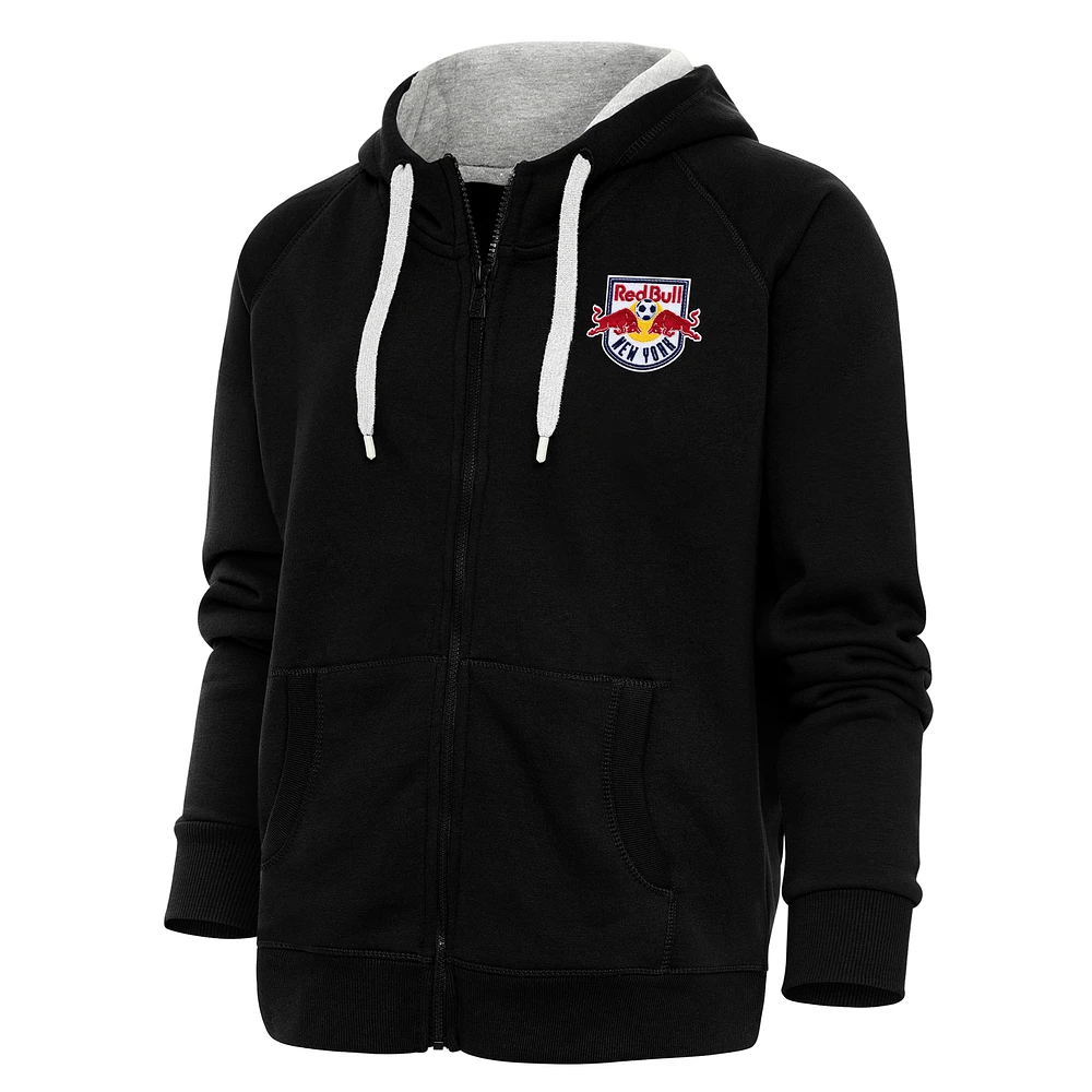 Women's Antigua Black New York Red Bulls Logo Victory Full-Zip Hoodie