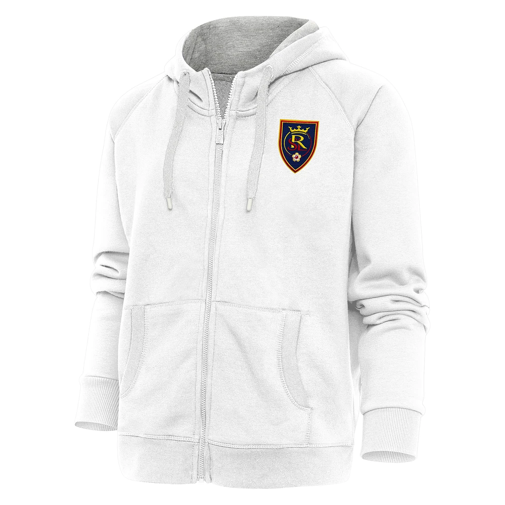 Women's Antigua White Real Salt Lake Logo Victory Full-Zip Hoodie