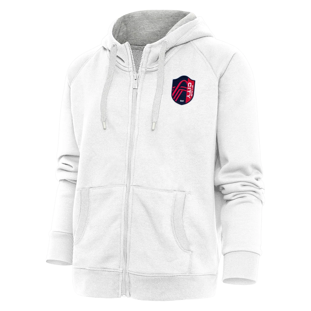Women's Antigua White St. Louis City SC Logo Victory Full-Zip Hoodie