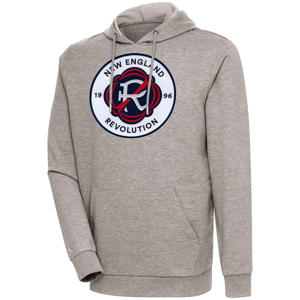 Men's Antigua Oatmeal New England Revolution Action Pullover Hoodie