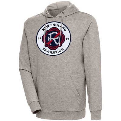 Men's Antigua Oatmeal New England Revolution Action Pullover Hoodie