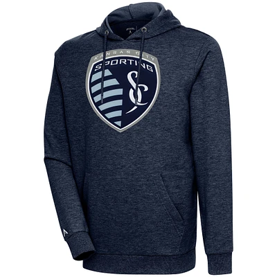 Men's Antigua Heather Navy Sporting Kansas City Action Pullover Hoodie