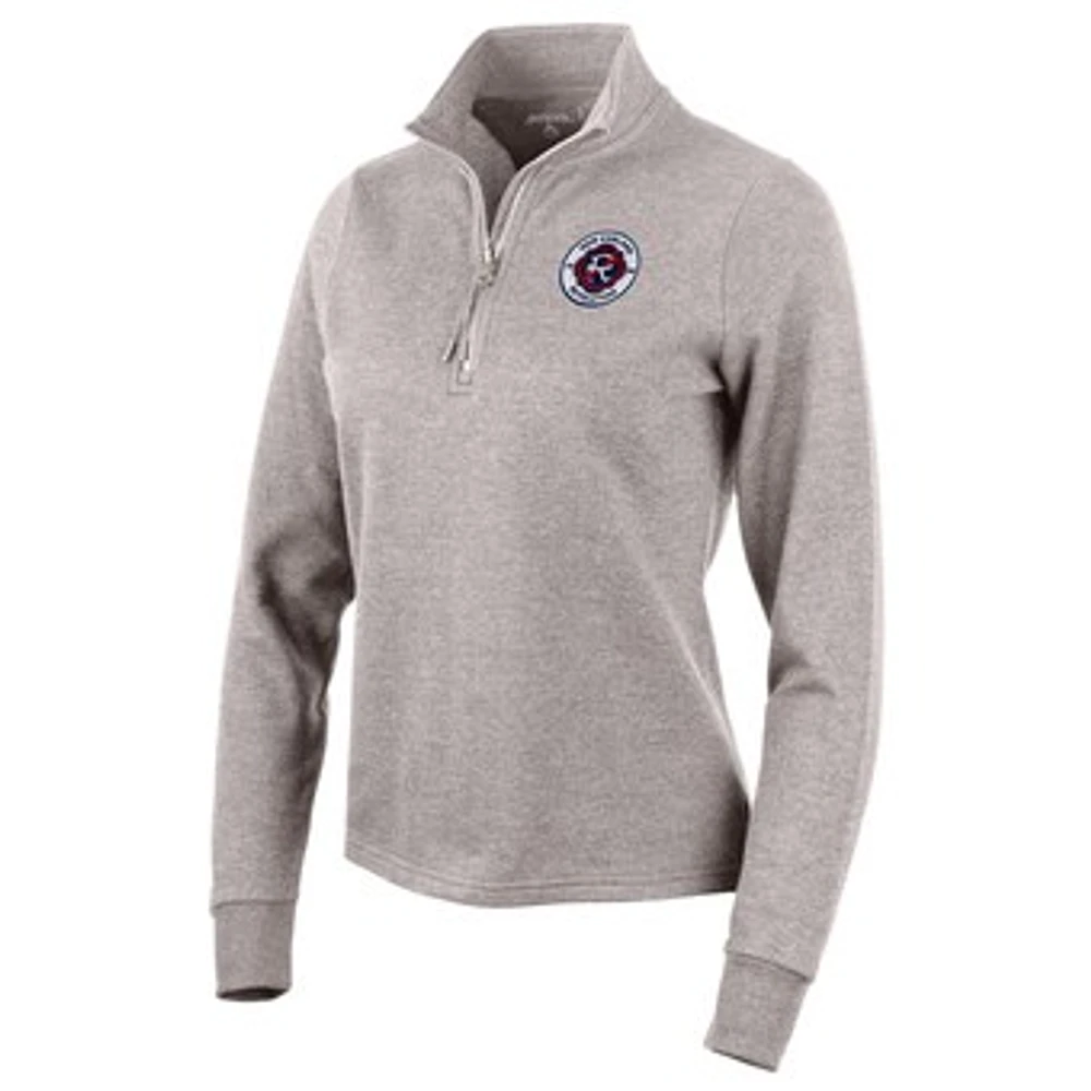 Women's Antigua Oatmeal New England Revolution Logo Action Quarter-Zip Pullover Sweatshirt