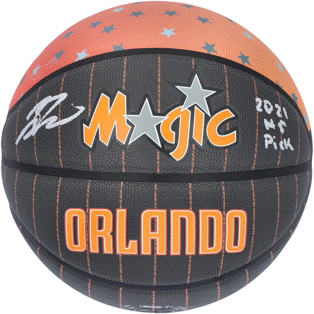 Jalen Suggs Orlando Magic Autographed Wilson City Edition Collectors Basketball with "2021 #5 Pick" Inscription