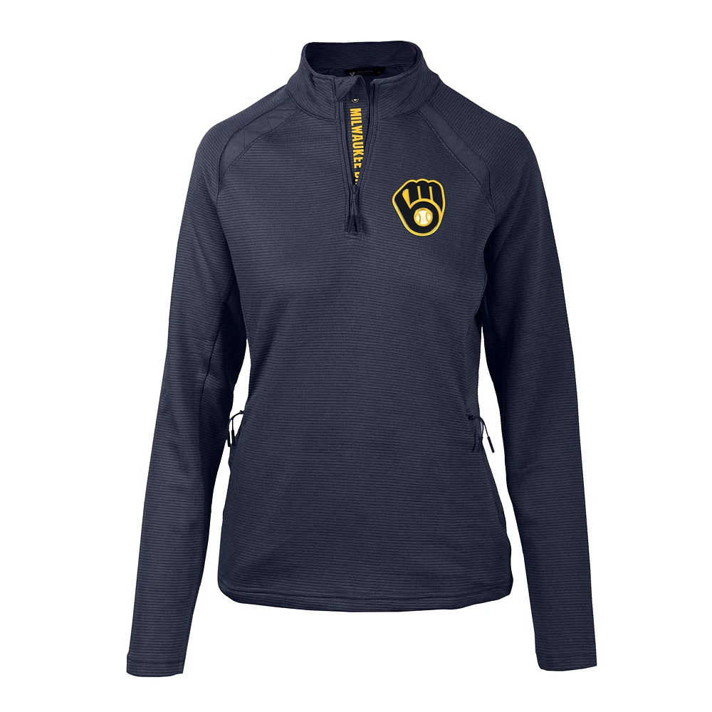 Women's Levelwear Navy Milwaukee Brewers Hadley Quarter-Zip Pullover Top