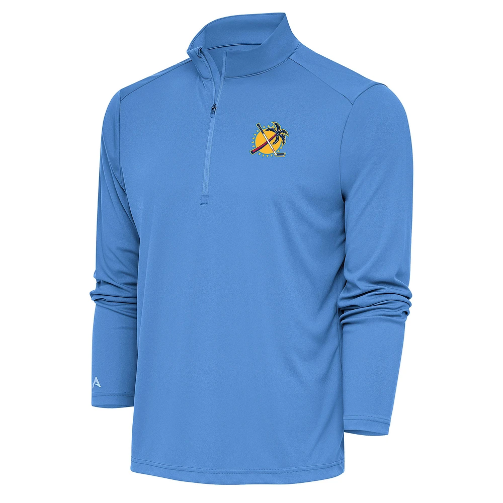 Men's Antigua Light Blue Florida Panthers Special Edition 2.0 Tribute Quarter-Zip Pullover Top