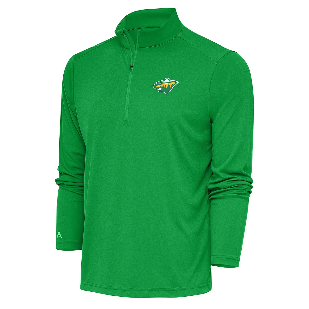 Men's Antigua Green Minnesota Wild Special Edition 2.0 Tribute Quarter-Zip Pullover Top