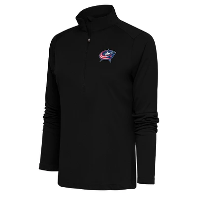 Women's Antigua Black Columbus Blue Jackets Special Edition 2.0 Tribute Quarter-Zip Pullover Top