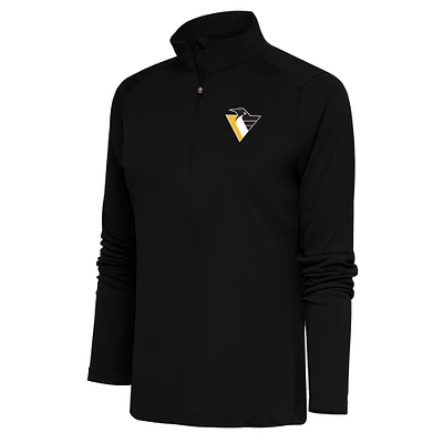 Women's Antigua Black Pittsburgh Penguins Special Edition 2.0 Tribute Quarter-Zip Pullover Top