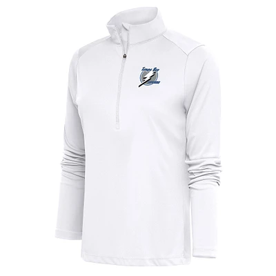 Women's Antigua White Tampa Bay Lightning Special Edition 2.0 Tribute Quarter-Zip Pullover Top