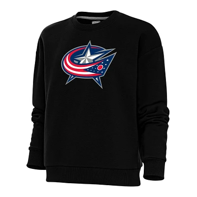 Women's Antigua Black Columbus Blue Jackets Special Edition 2.0 Victory Crewneck Pullover Sweatshirt
