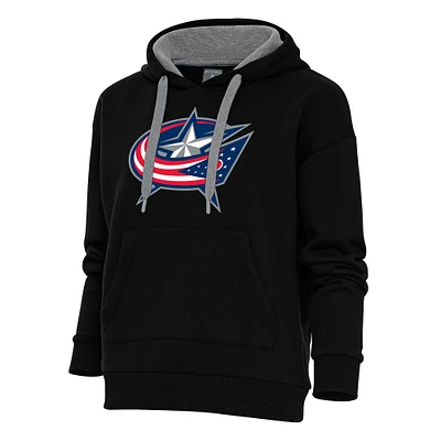 Women's Antigua Black Columbus Blue Jackets Special Edition 2.0 Victory Pullover Hoodie