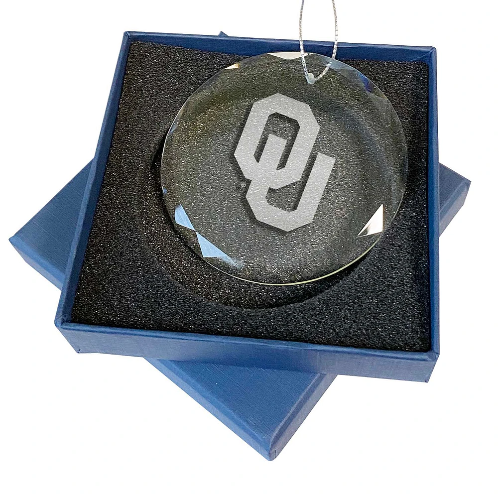 Oklahoma Sooners 3.25'' Laser Engraved Glass Ornament