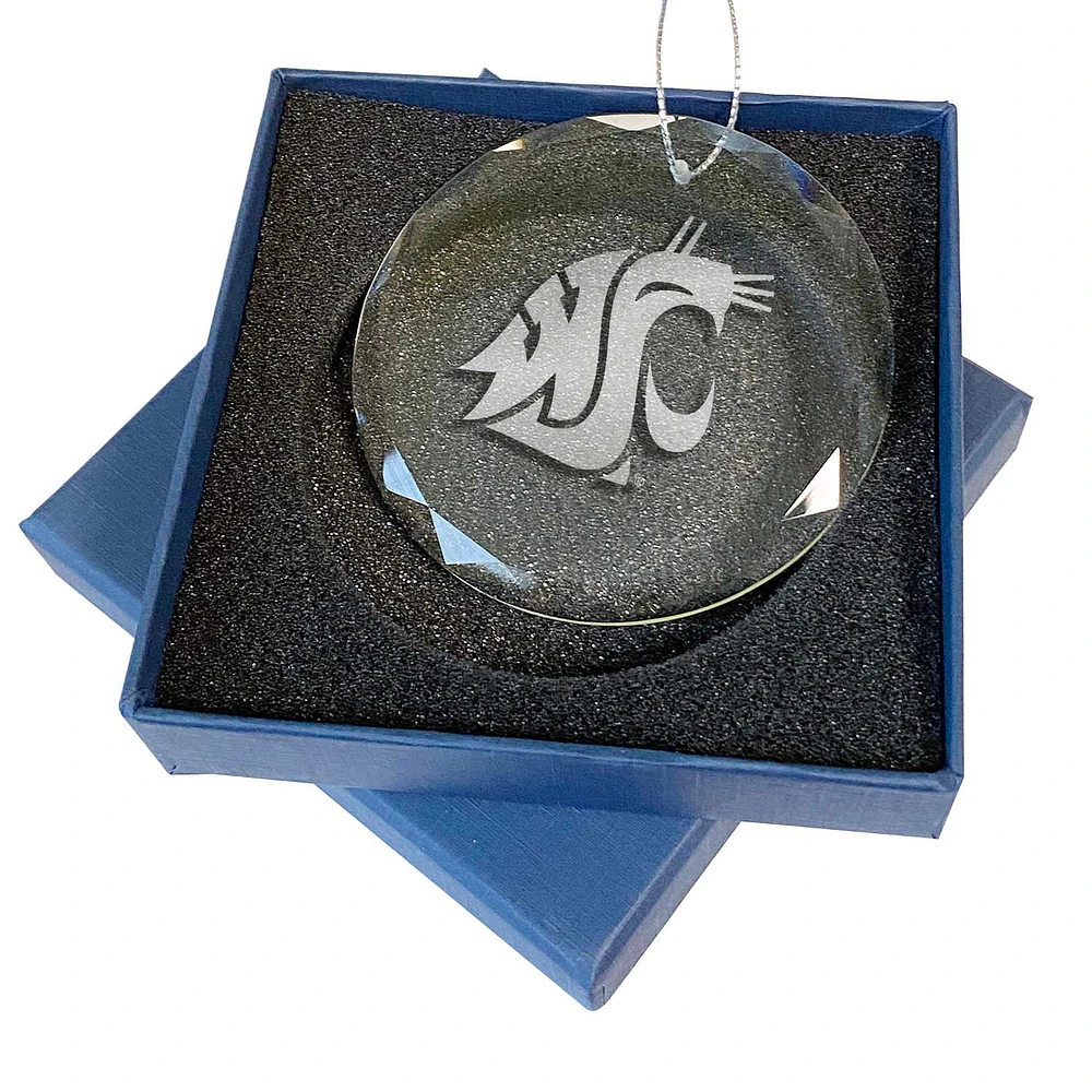 Washington State Cougars 3.25'' Laser Engraved Glass Ornament