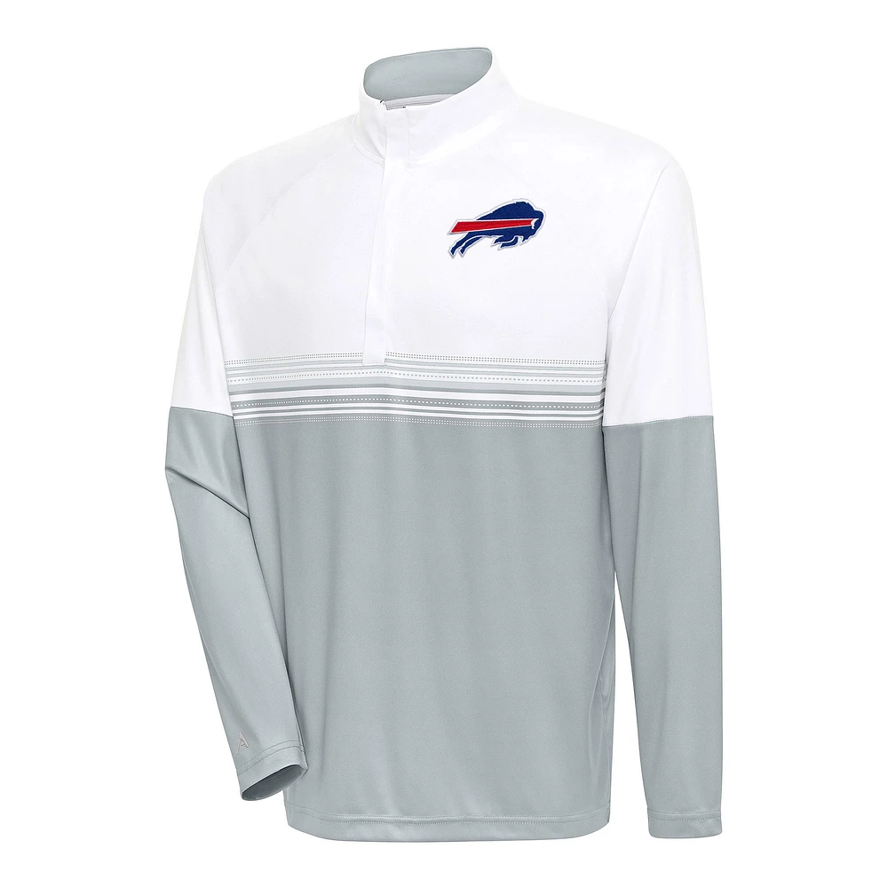 Men's Antigua White/Gray Buffalo Bills Bender Quarter-Zip Pullover Top
