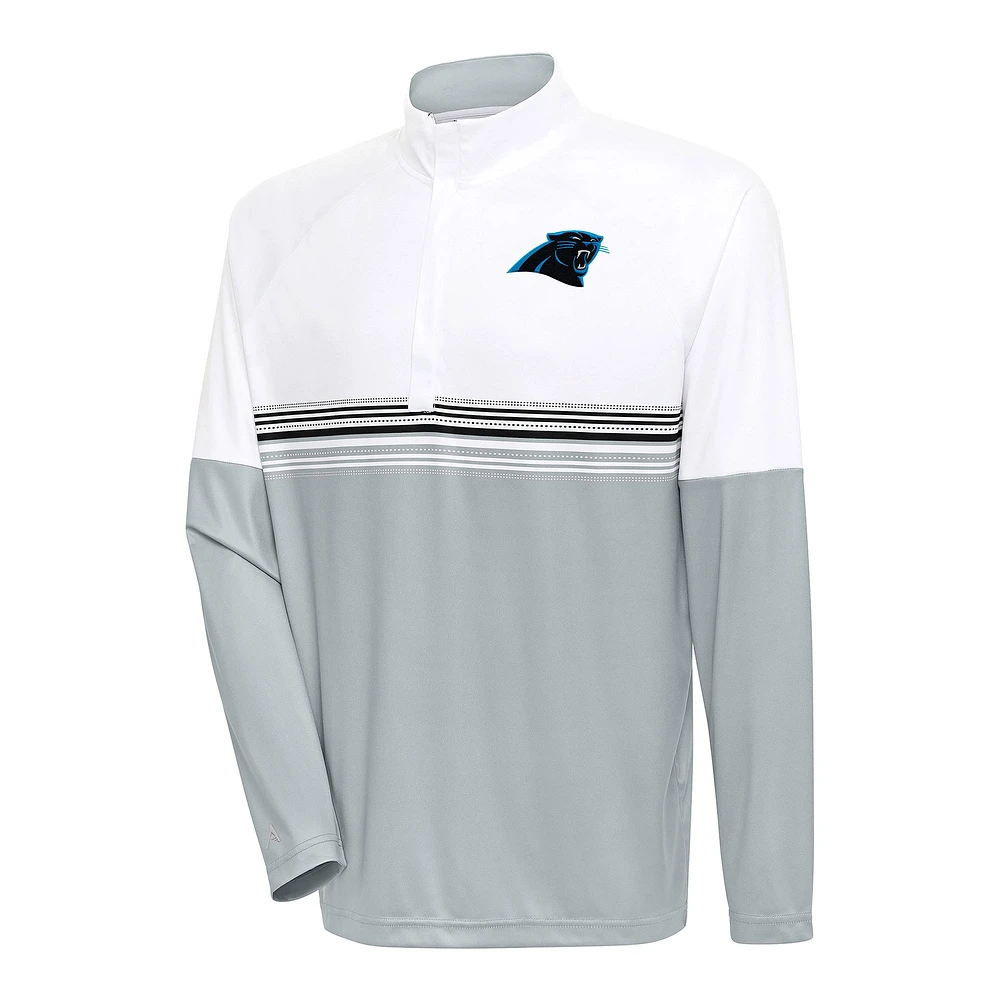 Men's Antigua White/Black Carolina Panthers Bender Quarter-Zip Pullover Top