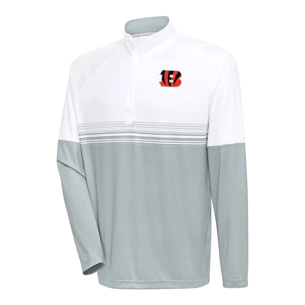Men's Antigua White/ Cincinnati Bengals Bender Quarter-Zip Pullover Top