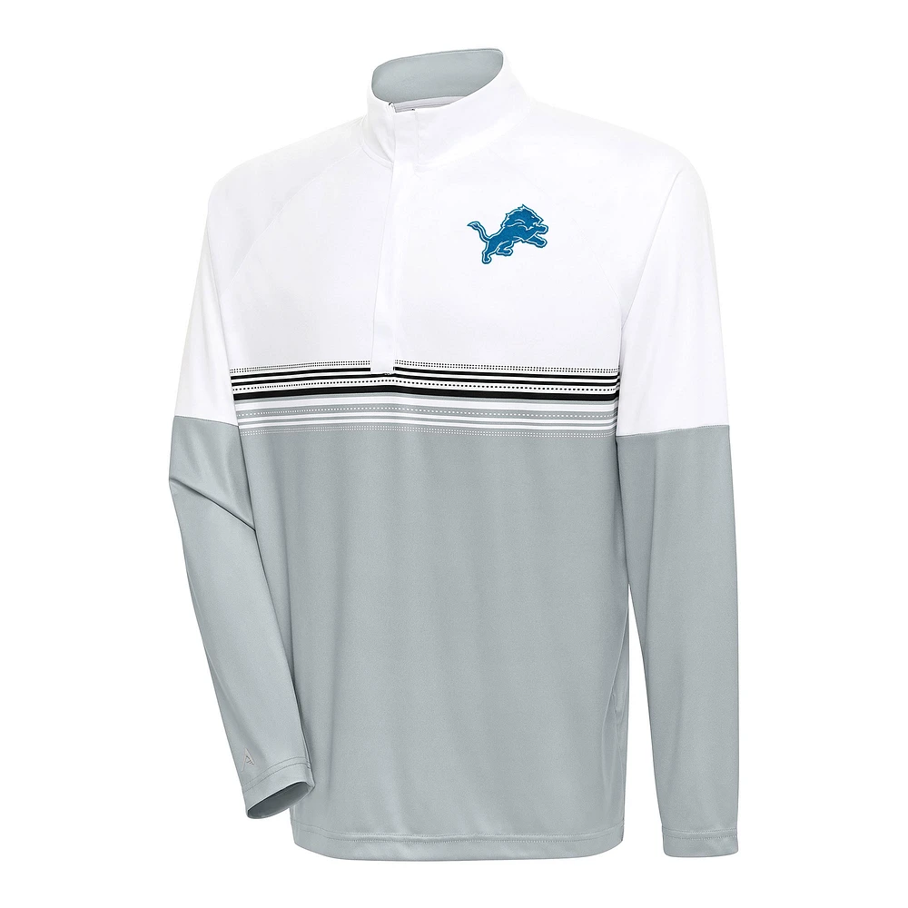 Men's Antigua White/Black Detroit Lions Bender Quarter-Zip Pullover Top
