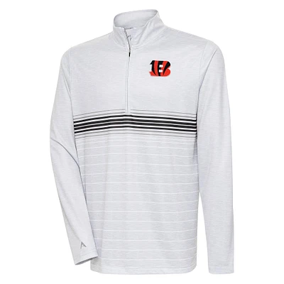 Men's Antigua Heather Gray/Black Cincinnati Bengals Bullseye Quarter-Zip Pullover Top