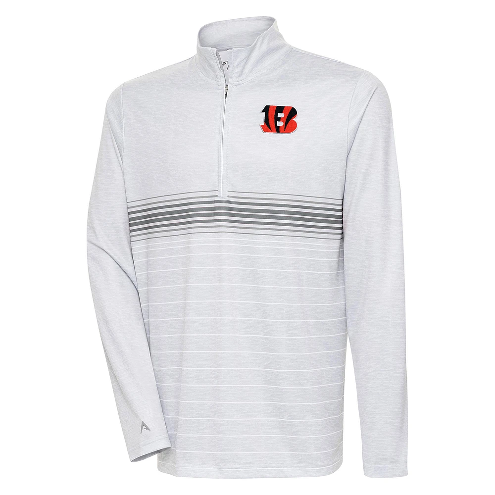 Men's Antigua Heather Gray/Steel Cincinnati Bengals Bullseye Quarter-Zip Pullover Top