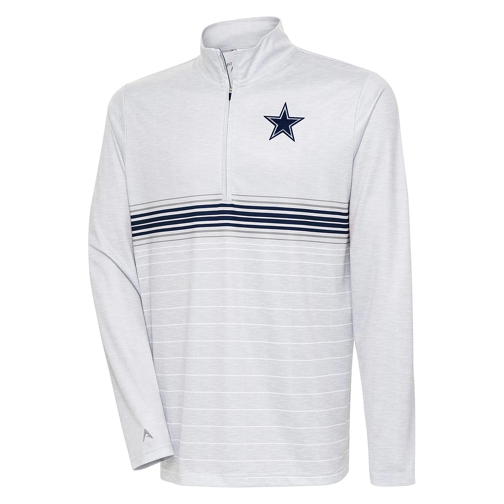 Men's Antigua Heather Gray/Navy Dallas Cowboys Bullseye Quarter-Zip Pullover Top