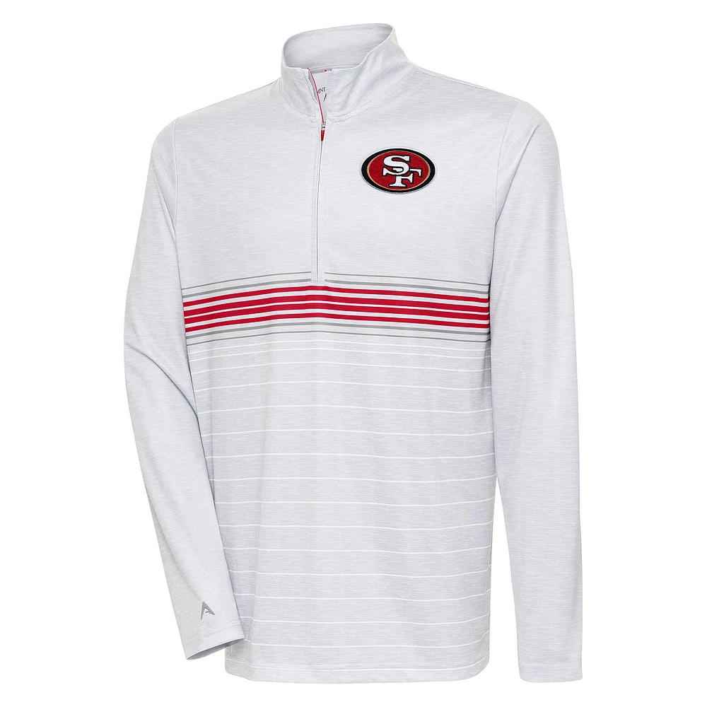 Men's Antigua Heather Gray/Scarlet San Francisco 49ers Bullseye Quarter-Zip Pullover Top