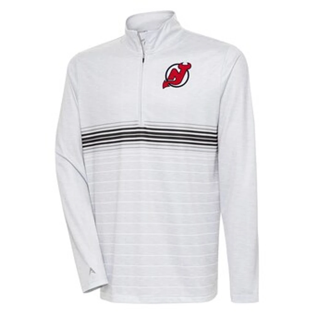 Men's Antigua Heather Gray/Black New Jersey Devils Bullseye Quarter-Zip Pullover Top