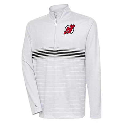 Men's Antigua Heather Gray/Black New Jersey Devils Bullseye Quarter-Zip Pullover Top