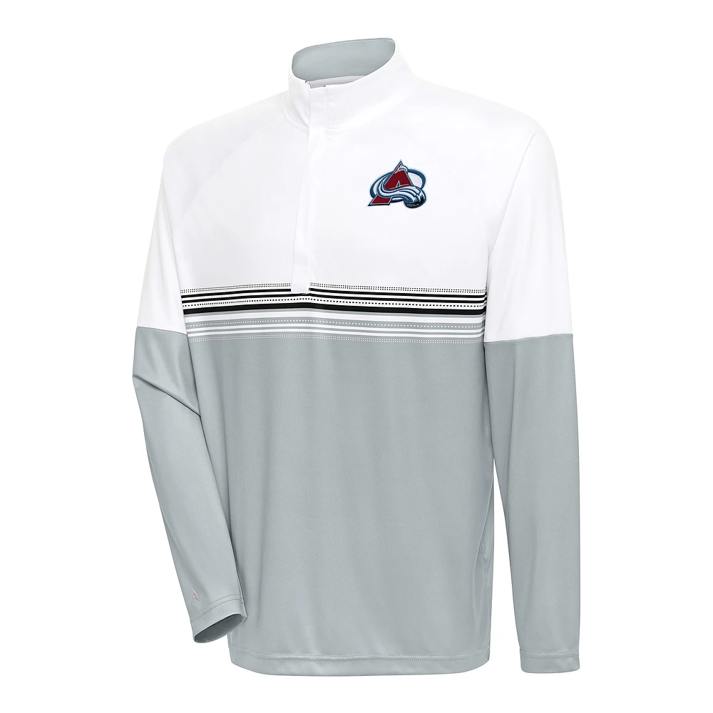 Men's Antigua White/Black Colorado Avalanche Bender Quarter-Zip Pullover Top