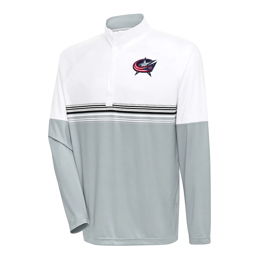 Men's Antigua White/Black Columbus Blue Jackets Bender Quarter-Zip Pullover Top