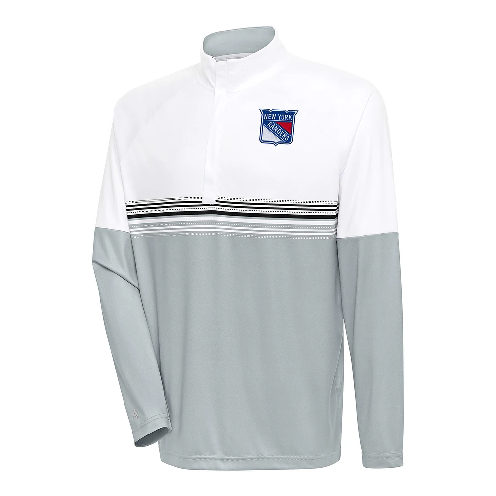 Men's Antigua White/Black New York Rangers Bender Quarter-Zip Pullover Top