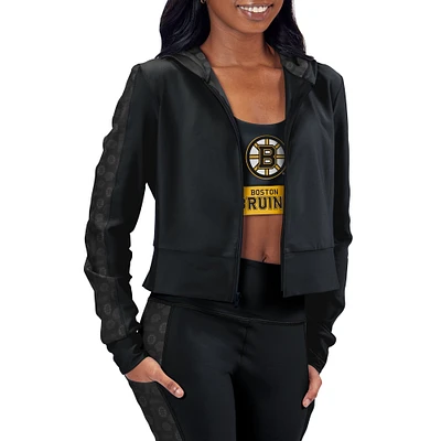 Women's Black Boston Bruins Cropped Full-Zip Hoodie