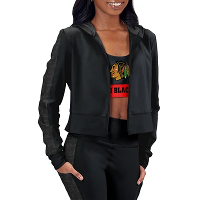 Women's Black Chicago Blackhawks Cropped Full-Zip Hoodie