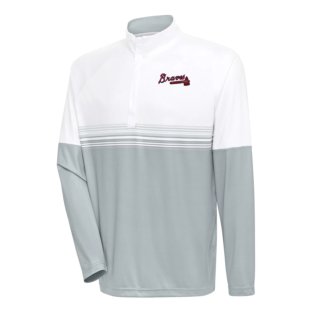 Men's Antigua White/Gray Atlanta Braves Bender Quarter-Zip Pullover Top