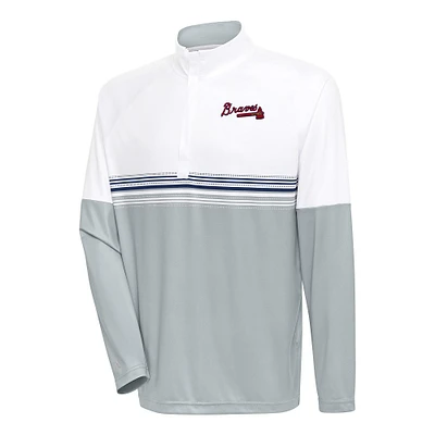 Men's Antigua White/Navy Atlanta Braves Bender Quarter-Zip Pullover Top