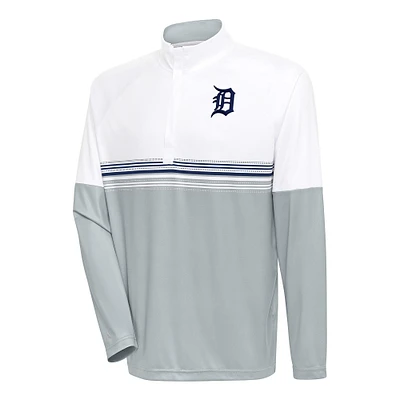 Men's Antigua White/Navy Detroit Tigers Bender Quarter-Zip Pullover Top