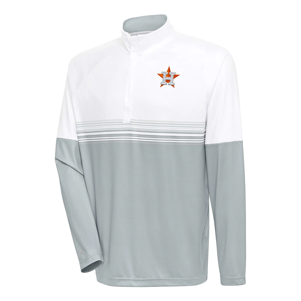 Men's Antigua White/Gray Houston Astros Bender Quarter-Zip Pullover Top