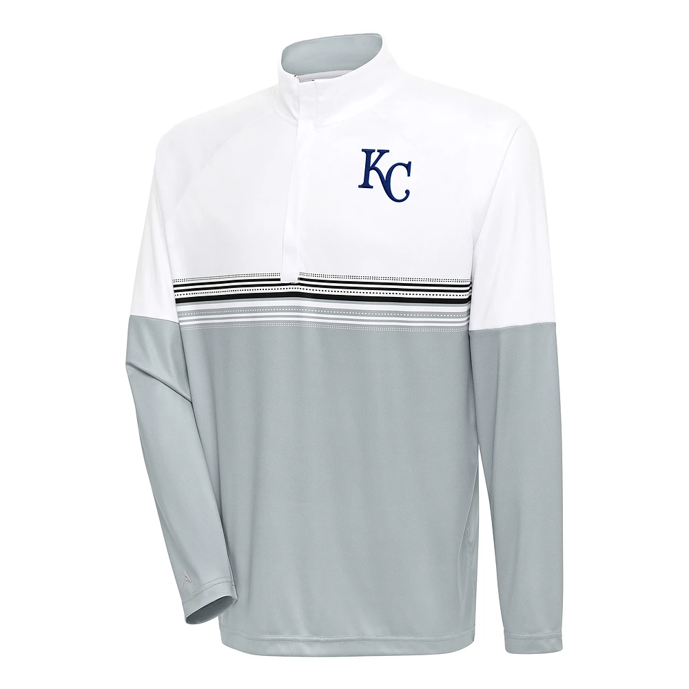 Men's Antigua White/Black Kansas City Royals Bender Quarter-Zip Pullover Top