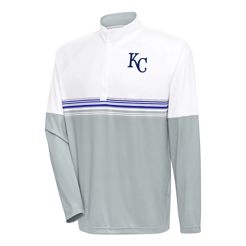 Men's Antigua White/Royal Kansas City Royals Bender Quarter-Zip Pullover Top