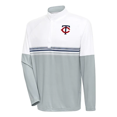 Men's Antigua White/Navy Minnesota Twins Bender Quarter-Zip Pullover Top