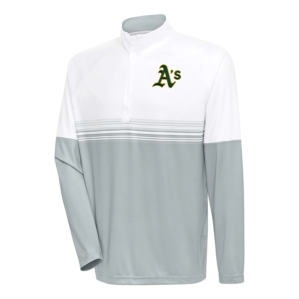 Men's Antigua White/Gray Athletics Bender Quarter-Zip Pullover Top