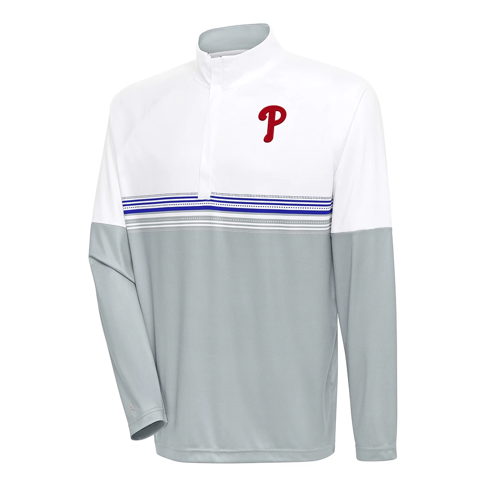 Men's Antigua White/Royal Philadelphia Phillies Bender Quarter-Zip Pullover Top