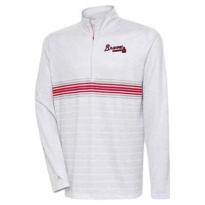 Men's Antigua Heather Gray/Red Atlanta Braves Bullseye Quarter-Zip Pullover Top