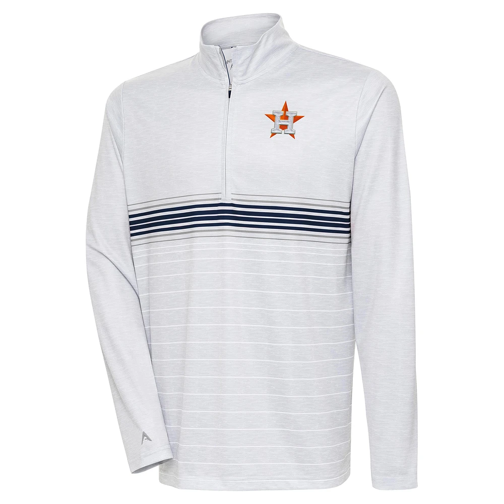 Men's Antigua Heather Gray/Navy Houston Astros Bullseye Quarter-Zip Pullover Top