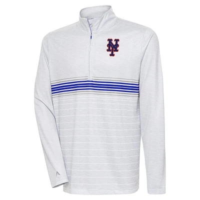 Men's Antigua Heather Gray/Royal New York Mets Bullseye Quarter-Zip Pullover Top